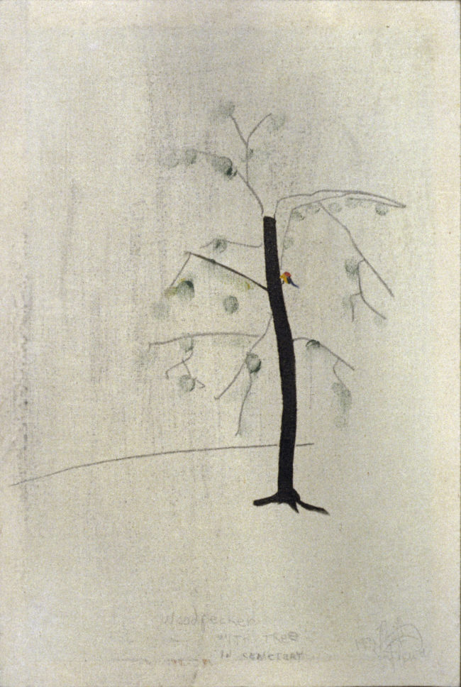 WOODPECKER WITH TREE IN CEMETERY 1971, Oil & Pencil On Canvas N/A