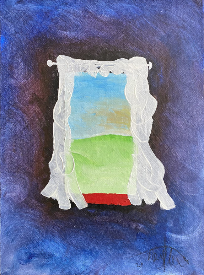 The open window 2021 Oil and oil crayon on canvas 47cm X 33.5cm