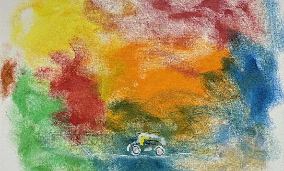 'Road Trip', 2026 oil oil crayon 51.5cm x 74cm
