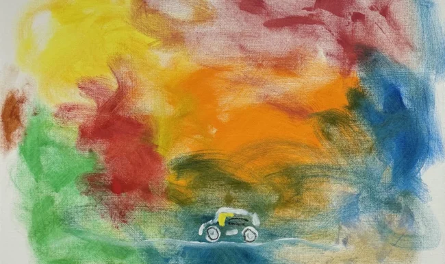 'Road Trip', 2026 oil oil crayon 51.5cm x 74cm