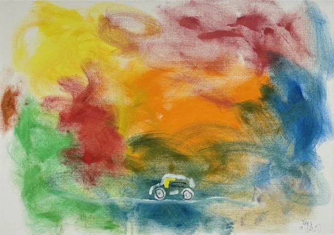 'Road Trip', 2026 oil oil crayon 51.5cm x 74cm
